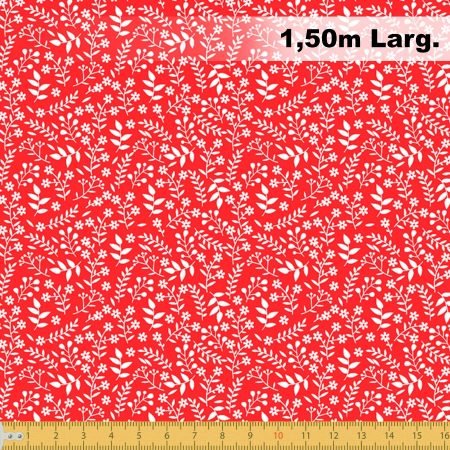 Tecido Tricoline Estampado 100% Algodão - Florais Vermelho 1261 V106 Peripan