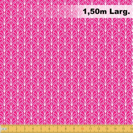 Tecido Tricoline Estampado 100% Algodão - Folhas Rosa Pink 1232 V108 Peripan